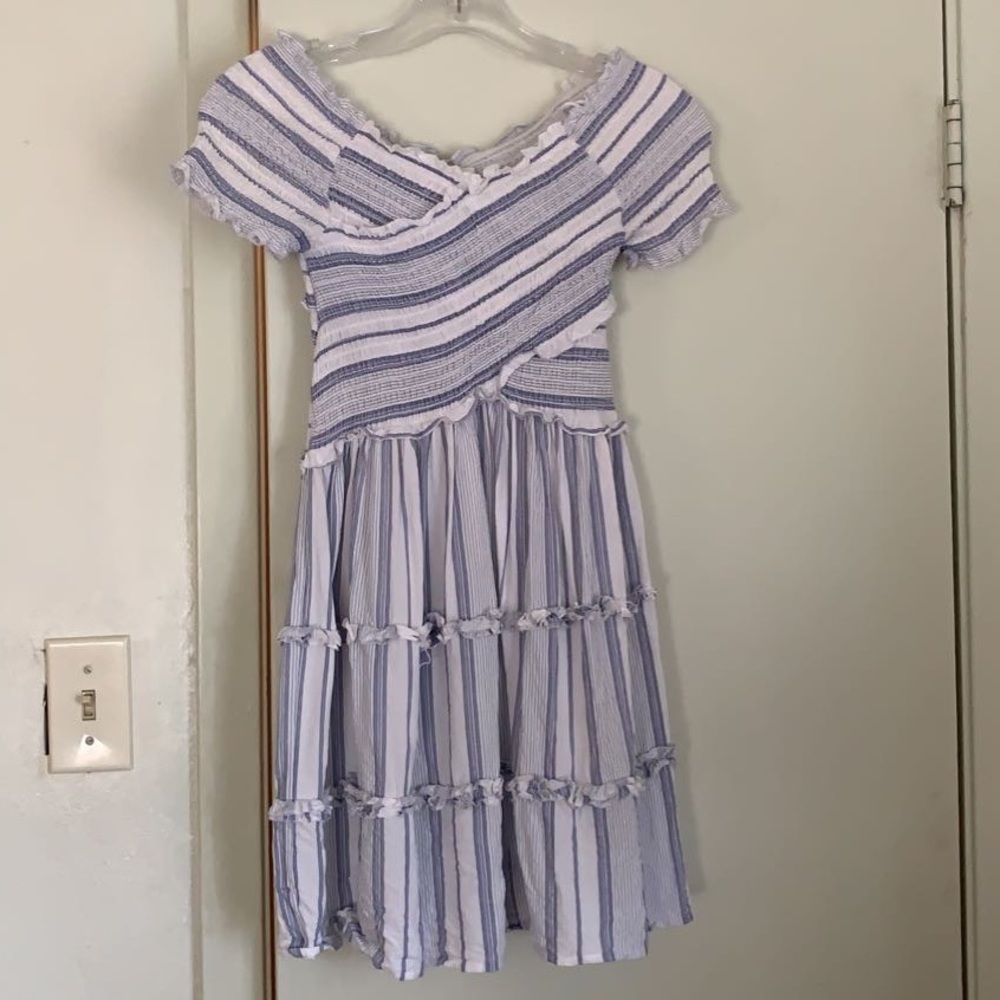 🐠2 for $16 Blue and White off the shoulder Dress
